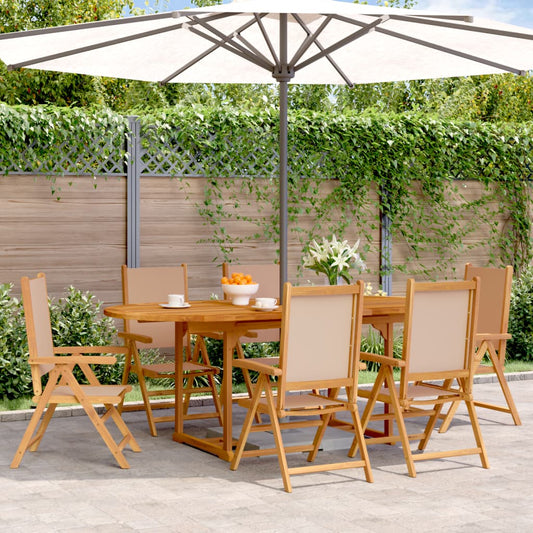 7 pcs conjunto jantar jardim tecido/madeira cinza-acastanhado