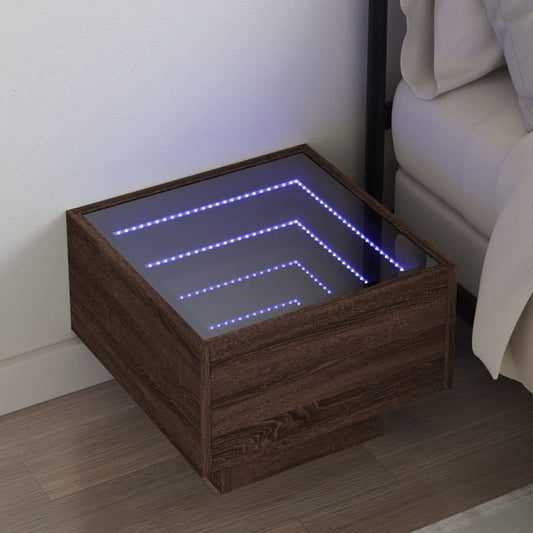 Bedside table with LED Infinity 40x40x30 cm brown oak