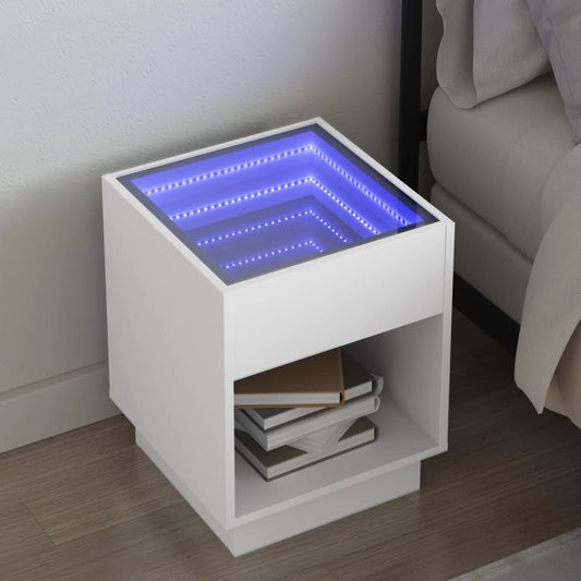 Bedside table with LED lights Infinity 40x40x50 cm white