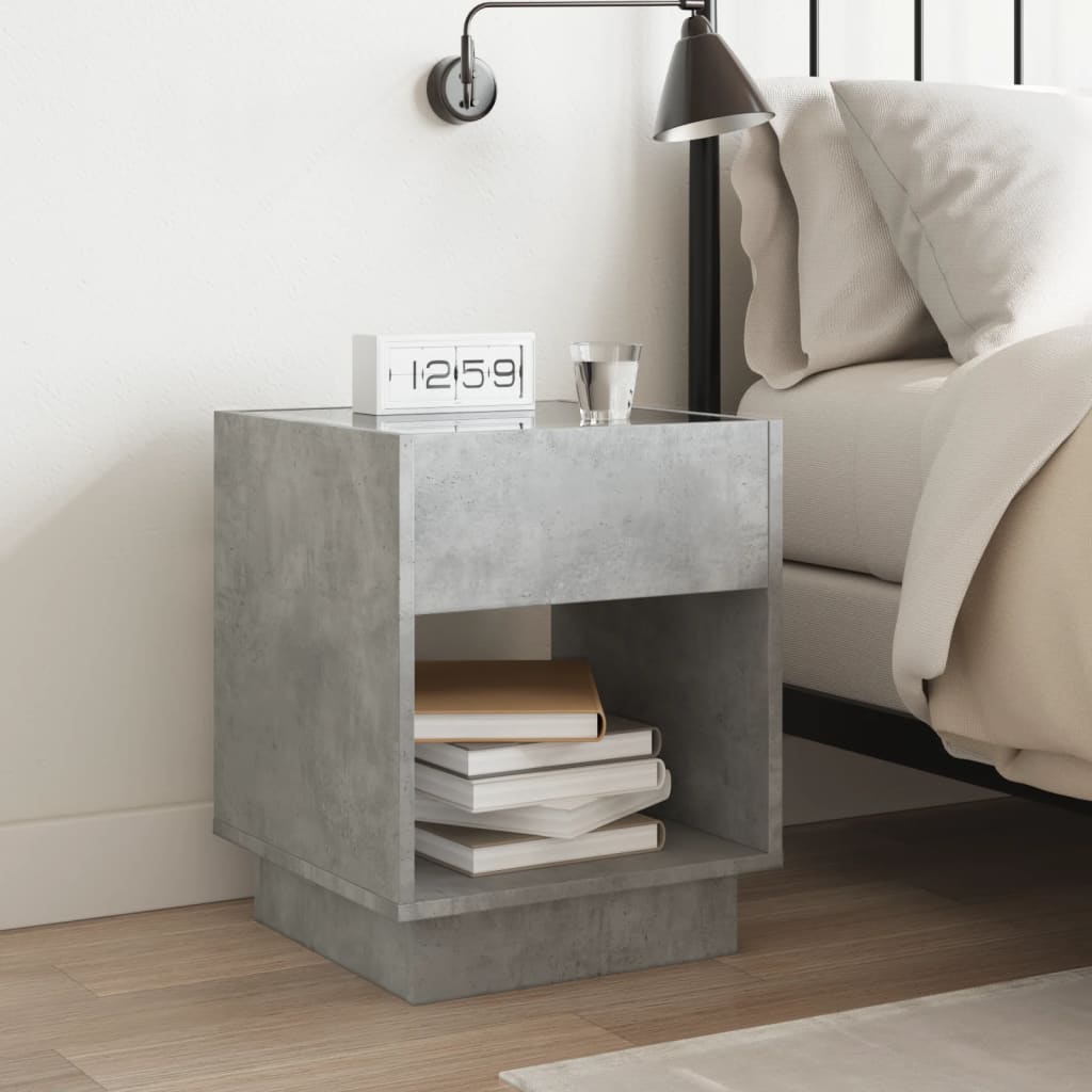 Bedside table with LED Infinity 40x40x50 cm cement grey
