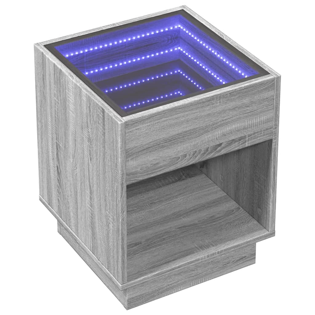 Bedside table with LED Infinity 40x40x50 cm Sonoma grey