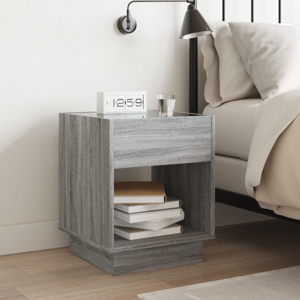 Bedside table with LED Infinity 40x40x50 cm Sonoma grey