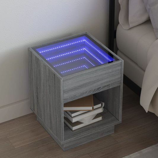 Bedside table with LED Infinity 40x40x50 cm Sonoma grey