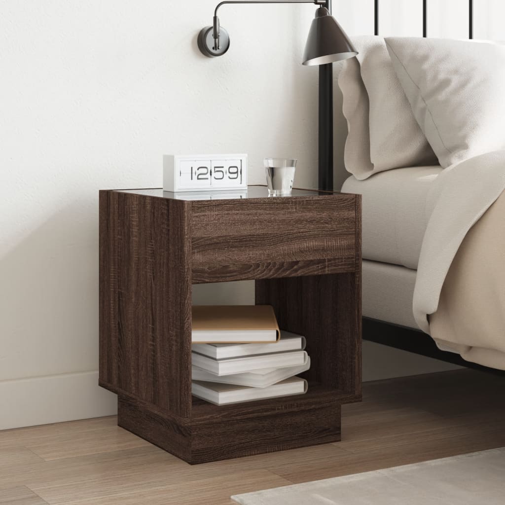 Bedside table with LED Infinity 40x40x50 cm brown oak