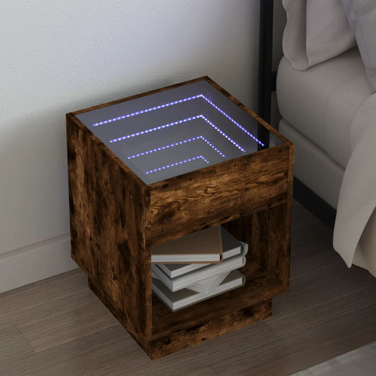 Bedside table with LED Infinity 40x40x50 cm brown oak