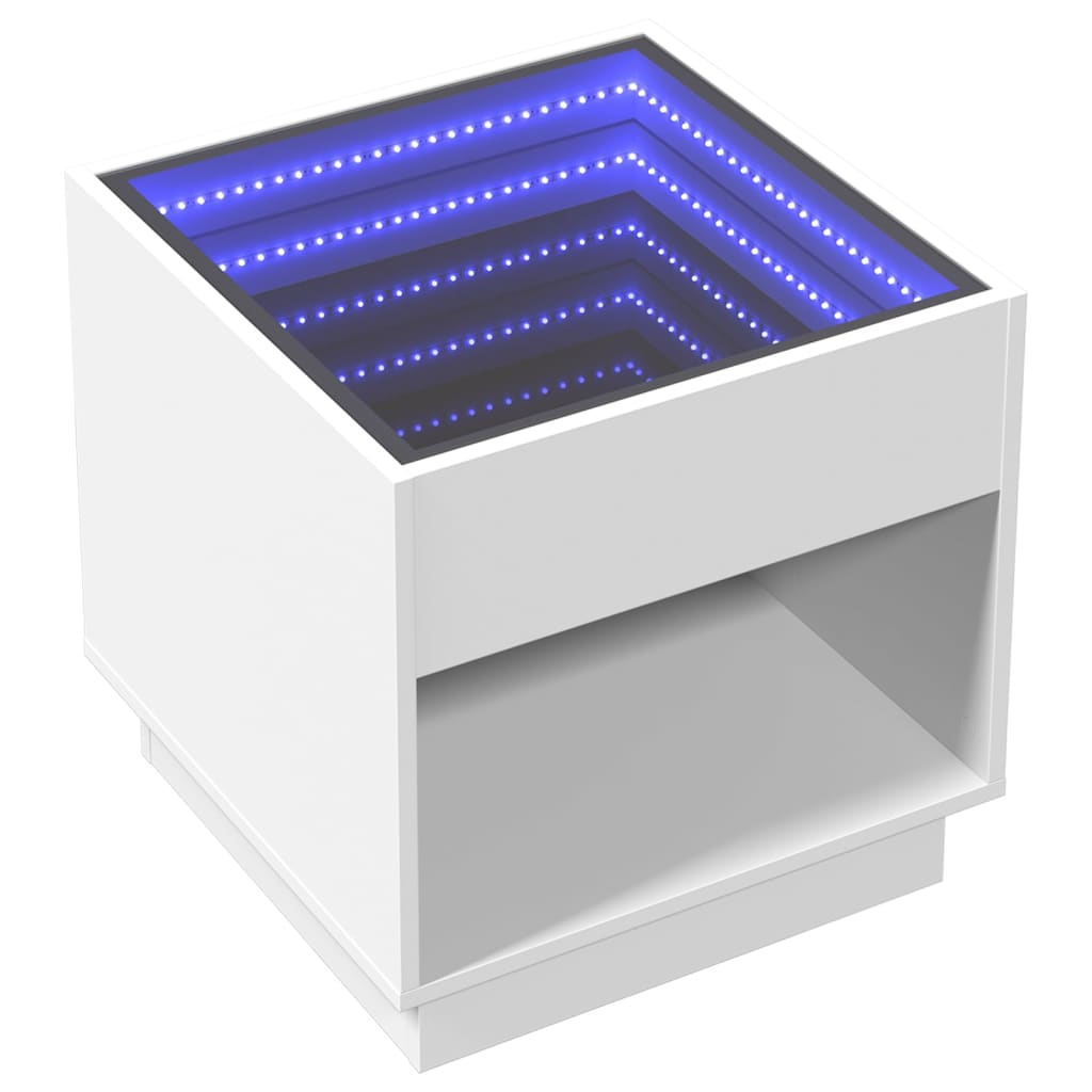 Bedside table with LED lights Infinity 50x50x50 cm white