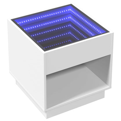 Bedside table with LED lights Infinity 50x50x50 cm white