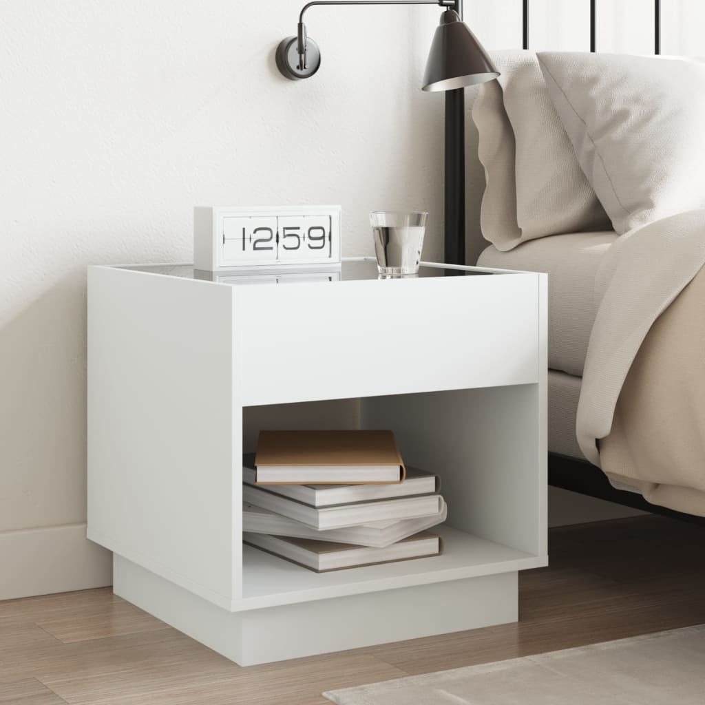 Bedside table with LED lights Infinity 50x50x50 cm white