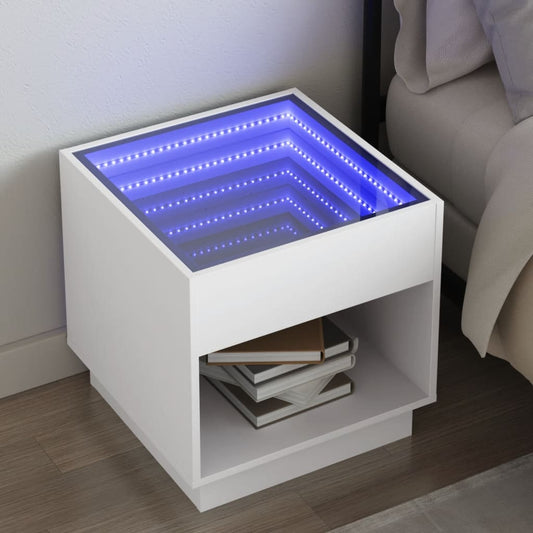 Bedside table with LED lights Infinity 50x50x50 cm white