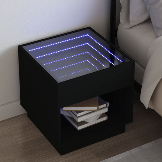 Bedside table with LED lights Infinity 50x50x50 cm black