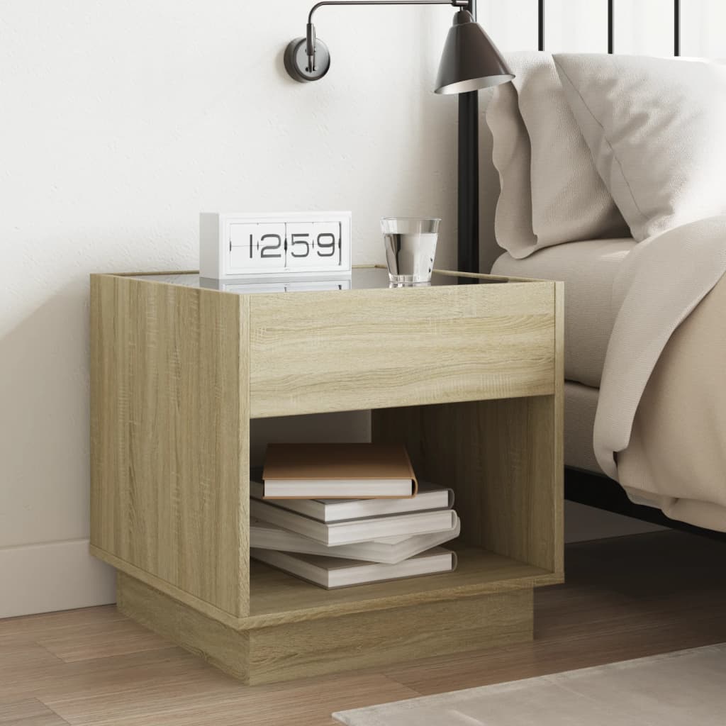 Bedside table with LED Infinity 50x50x50 cm Sonoma oak