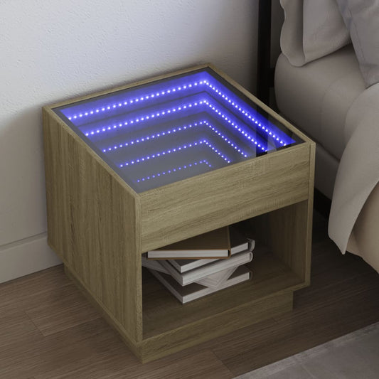 Bedside table with LED Infinity 50x50x50 cm Sonoma oak
