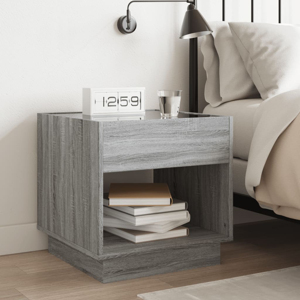 Bedside table with LED Infinity 50x50x50 cm Sonoma grey