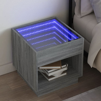 Bedside table with LED Infinity 50x50x50 cm Sonoma grey