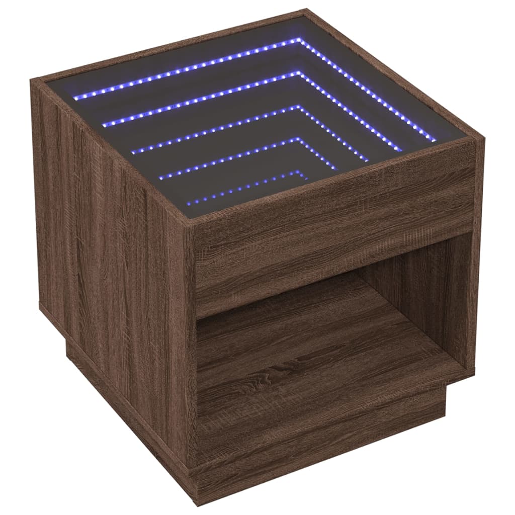 Bedside table with LED Infinity 50x50x50 cm brown oak