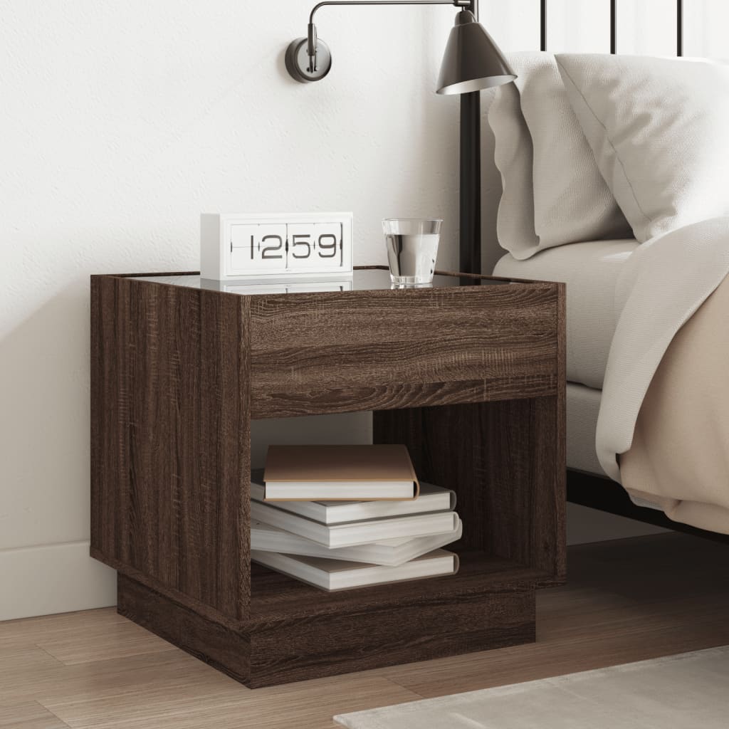 Bedside table with LED Infinity 50x50x50 cm brown oak
