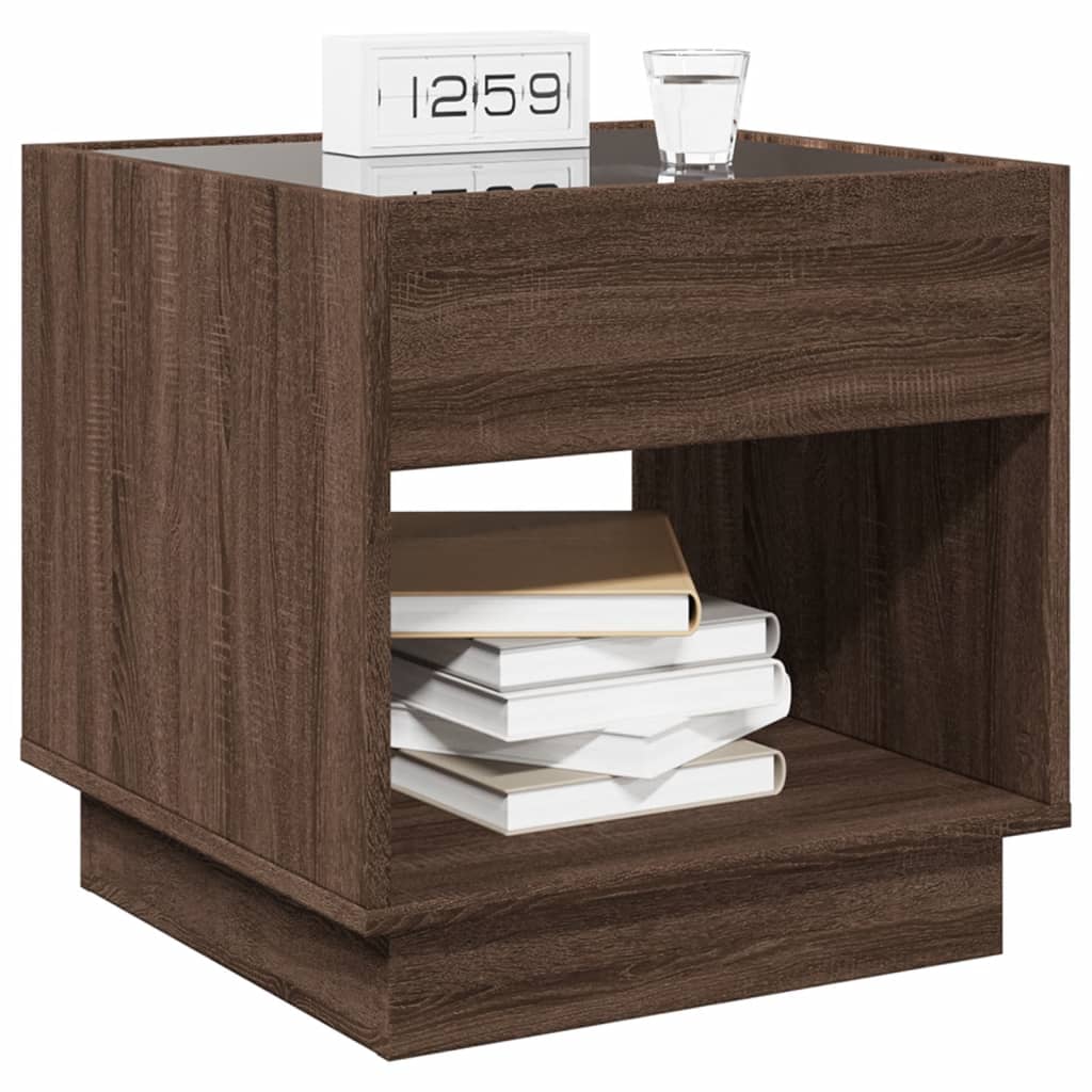 Bedside table with LED Infinity 50x50x50 cm brown oak