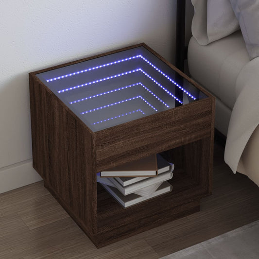 Bedside table with LED Infinity 50x50x50 cm brown oak