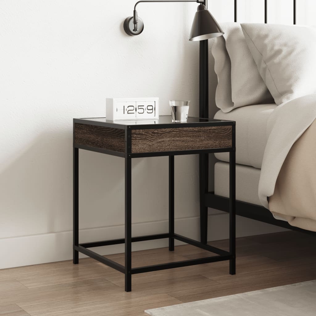 Bedside table with LED Infinity 40x40x51 cm brown oak