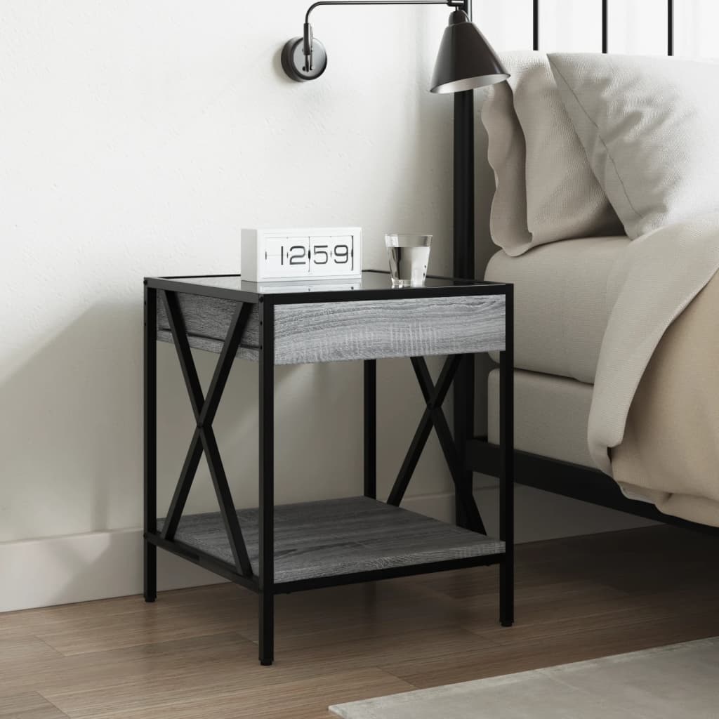 Bedside table with LED Infinity 40x40x49 cm Sonoma grey