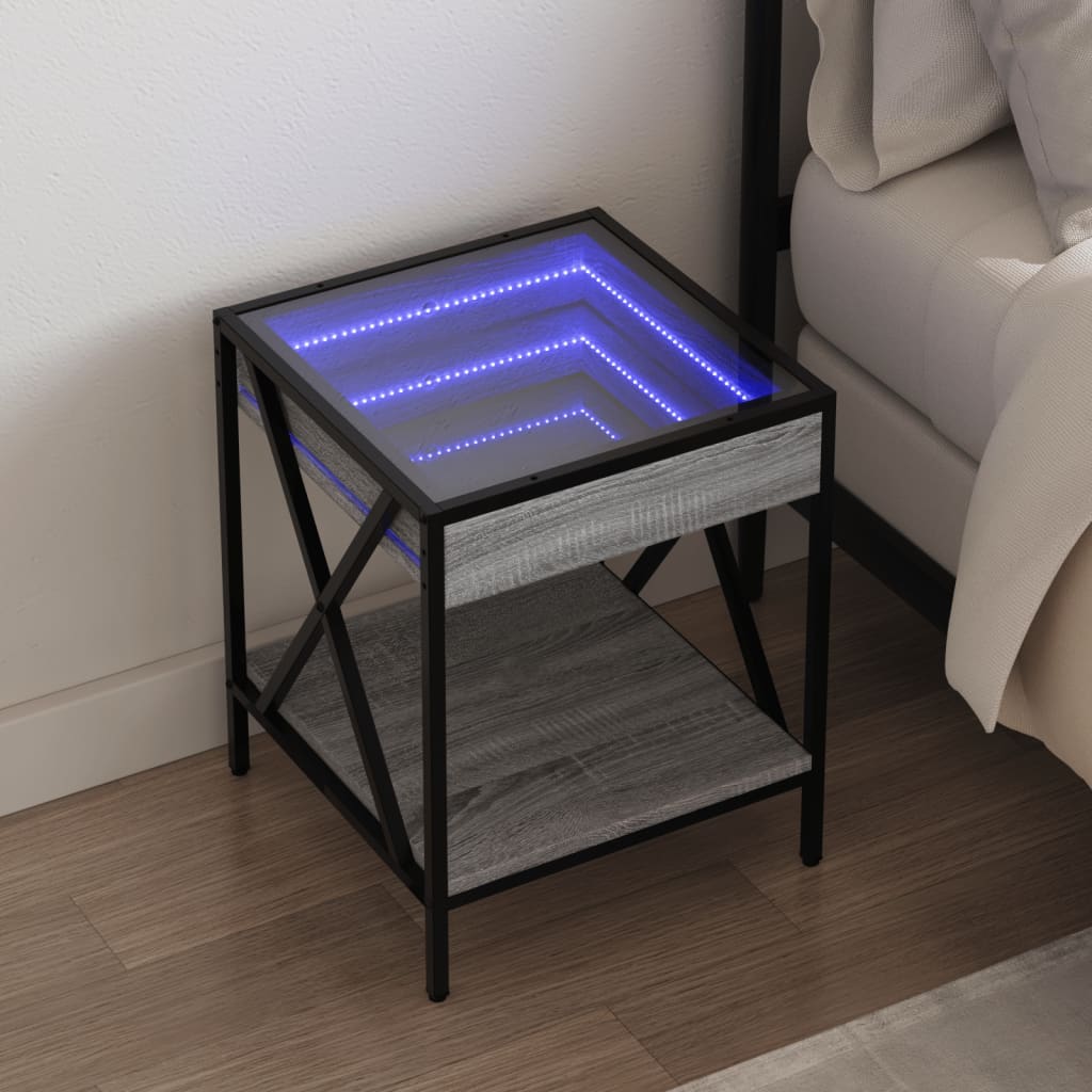 Bedside table with LED Infinity 40x40x49 cm Sonoma grey