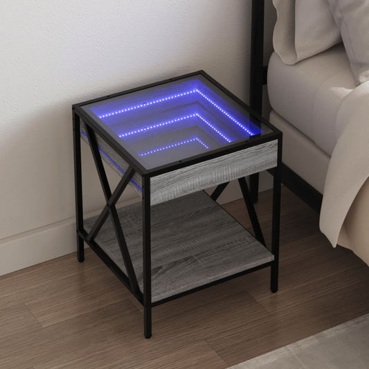 Bedside table with LED Infinity 40x40x49 cm Sonoma grey