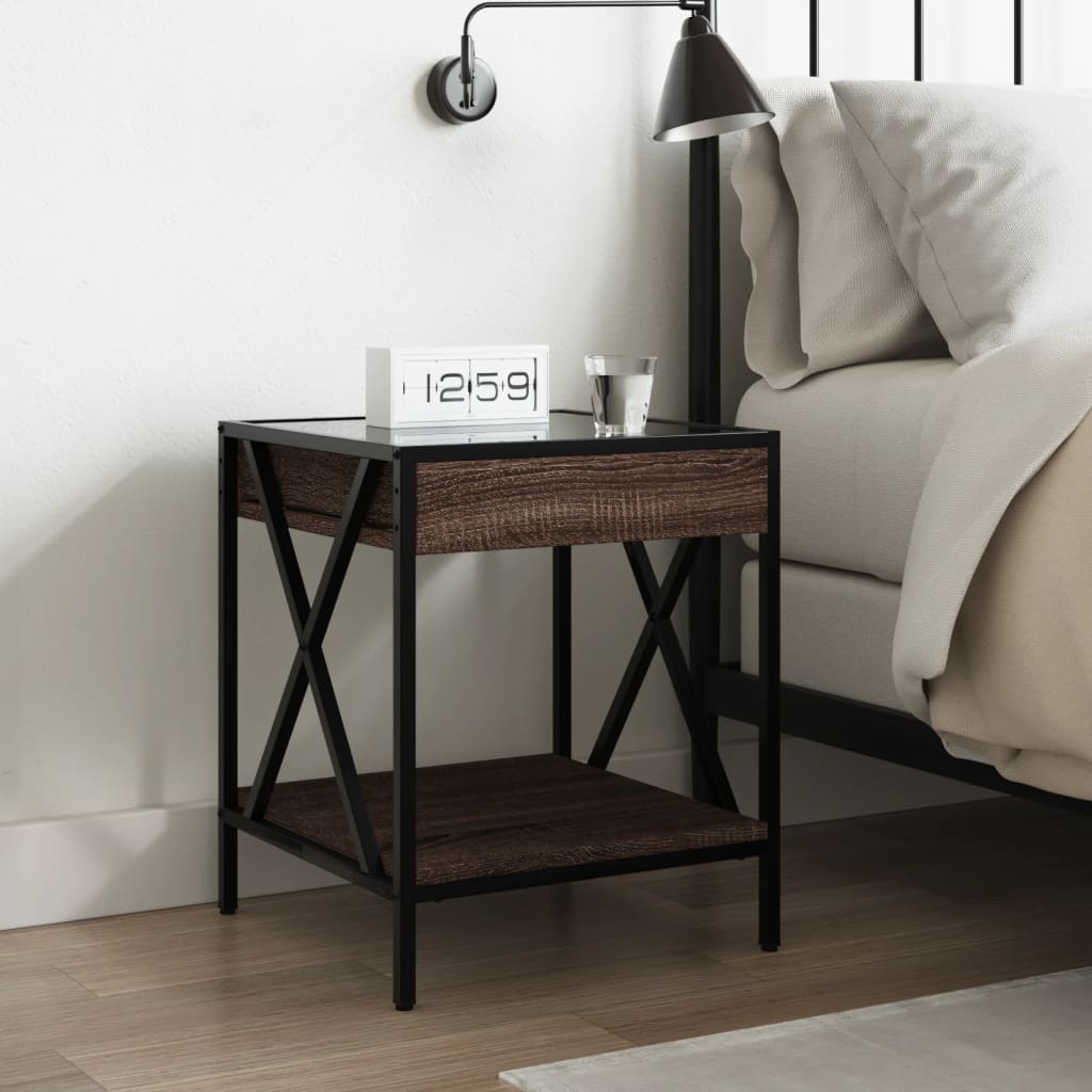 Bedside table with LED Infinity 40x40x49 cm brown oak