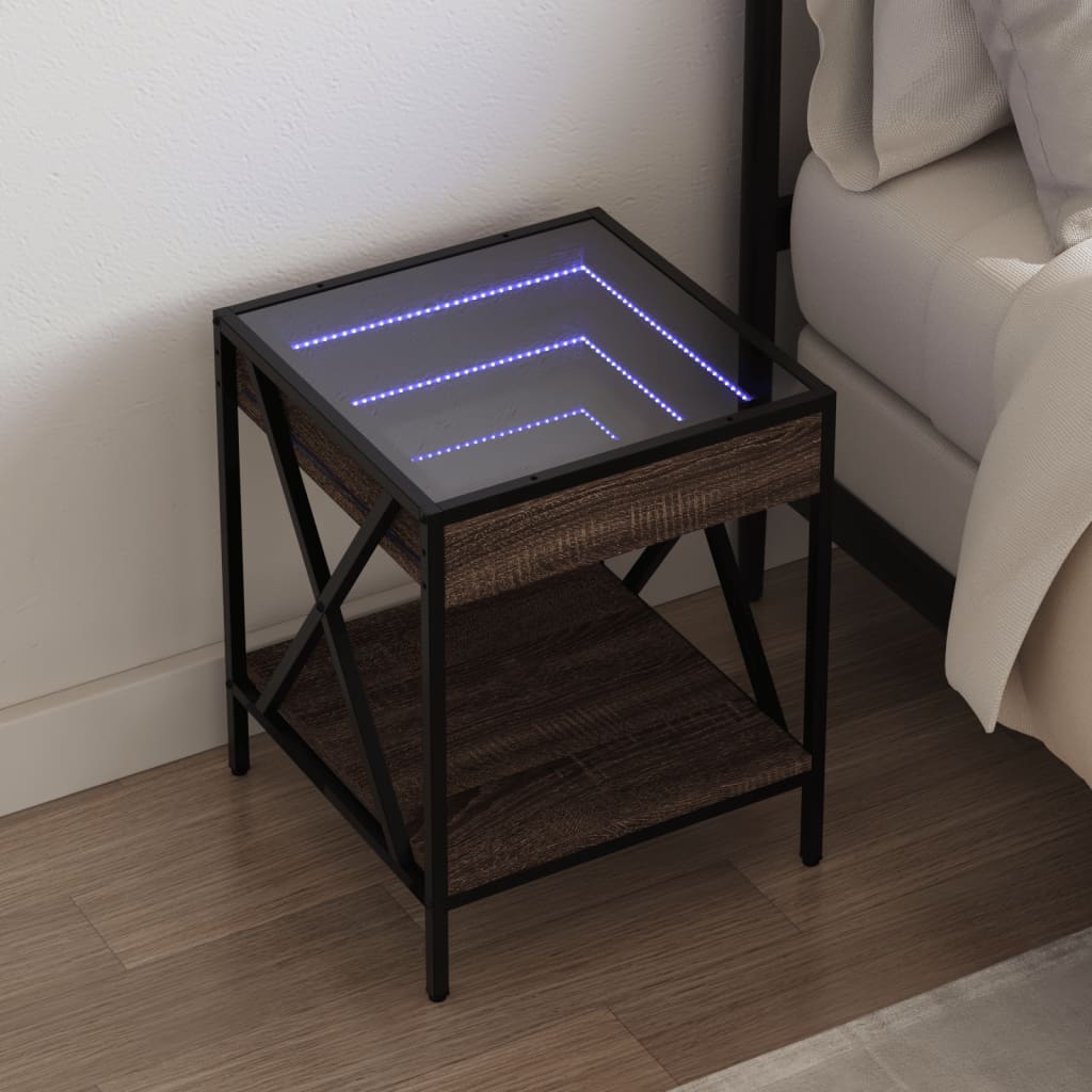 Bedside table with LED Infinity 40x40x49 cm brown oak