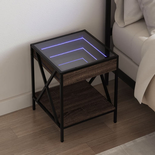 Bedside table with LED Infinity 40x40x49 cm brown oak