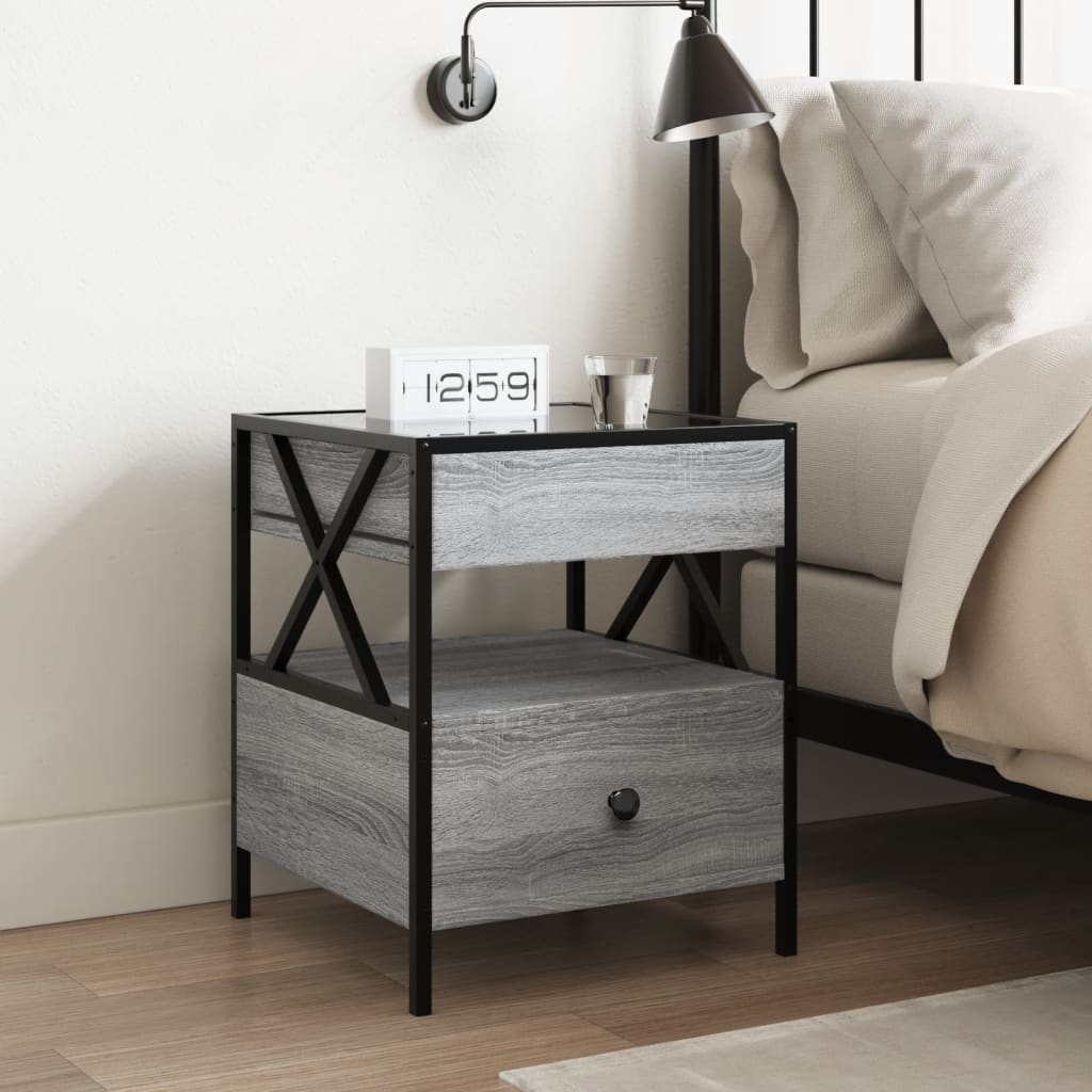 Bedside table with LED Infinity 40x40x51 cm Sonoma grey