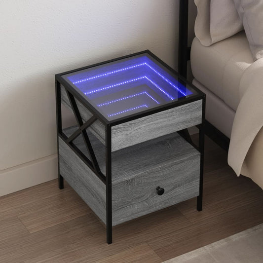 Bedside table with LED Infinity 40x40x51 cm Sonoma grey