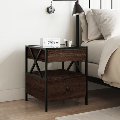 Bedside table with LED Infinity 40x40x51 cm brown oak