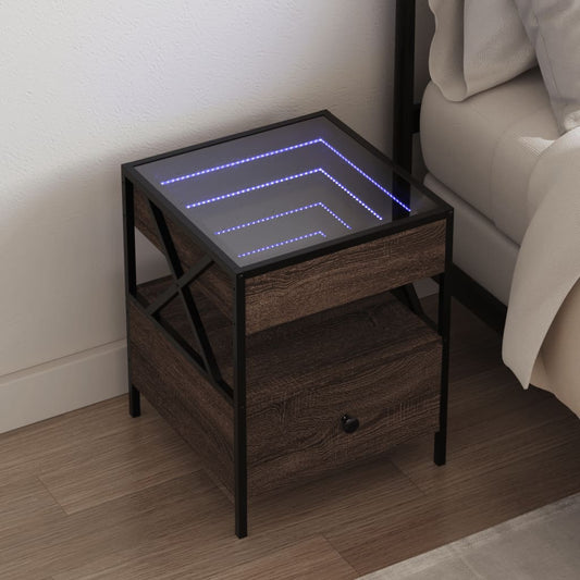 Bedside table with LED Infinity 40x40x51 cm brown oak