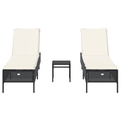 3 pcs sun lounger set with cushions poly rattan black