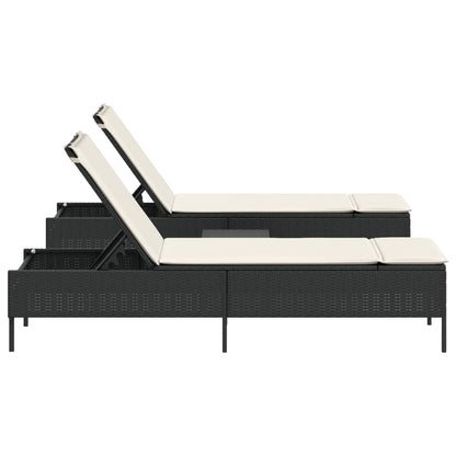 3 pcs sun lounger set with cushions poly rattan black