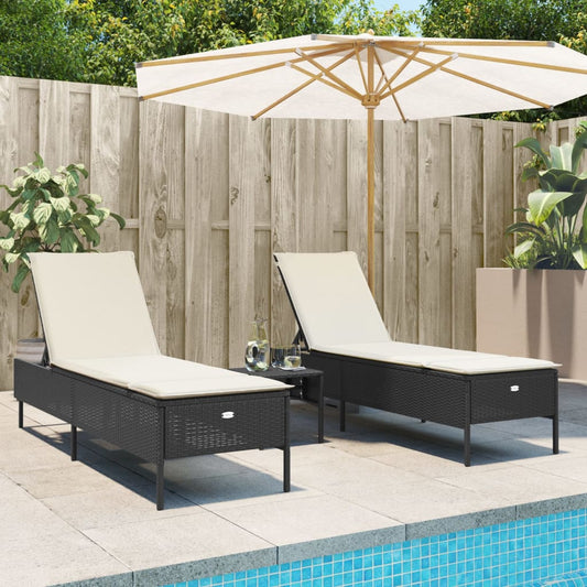 3 pcs sun lounger set with cushions poly rattan black