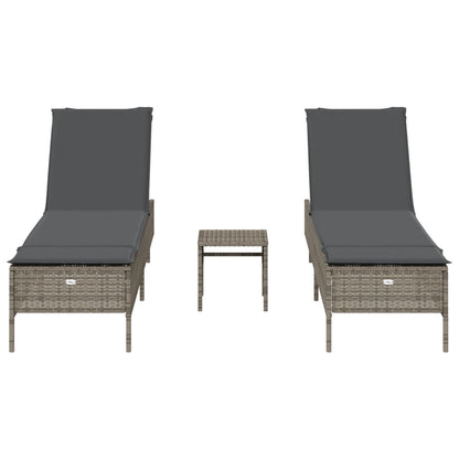 3 pcs sun lounger set with cushions poly rattan grey
