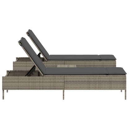 3 pcs sun lounger set with cushions poly rattan grey