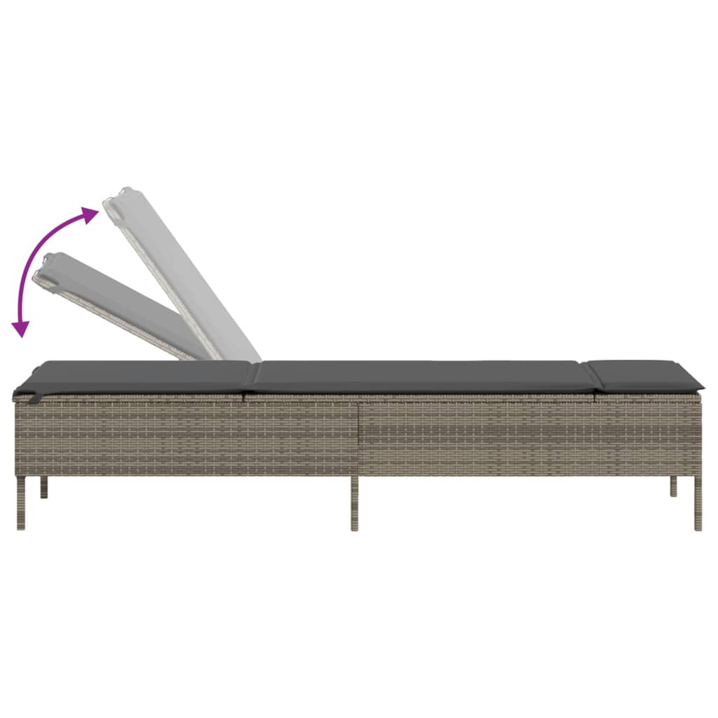 3 pcs sun lounger set with cushions poly rattan grey