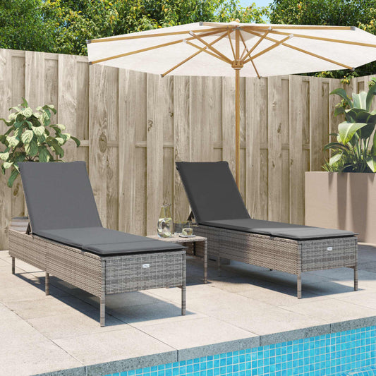 3 pcs sun lounger set with cushions poly rattan grey