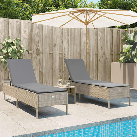 3 pcs sun lounger set with cushions PE rattan beige