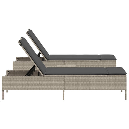 3 pcs sun lounger set with cushions light grey poly rattan