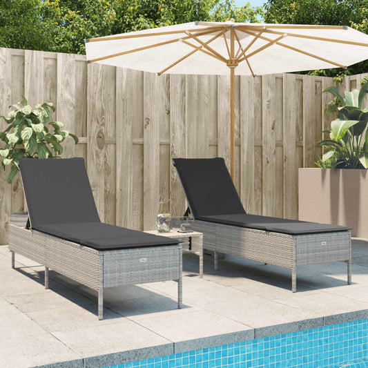 3 pcs sun lounger set with cushions light grey poly rattan