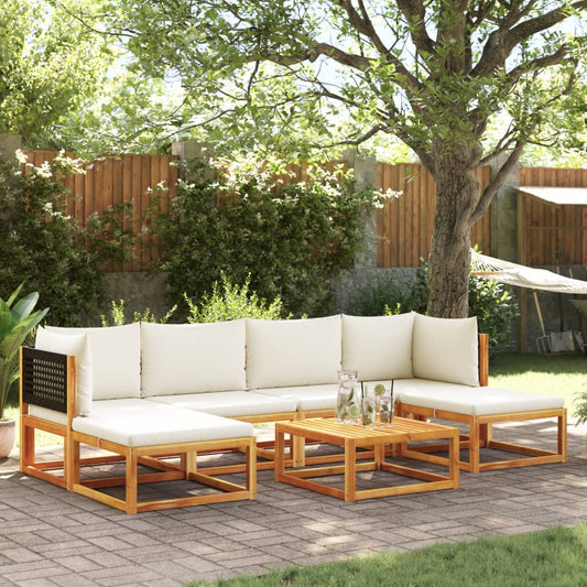 7 pcs garden sofa set with cushions solid acacia wood