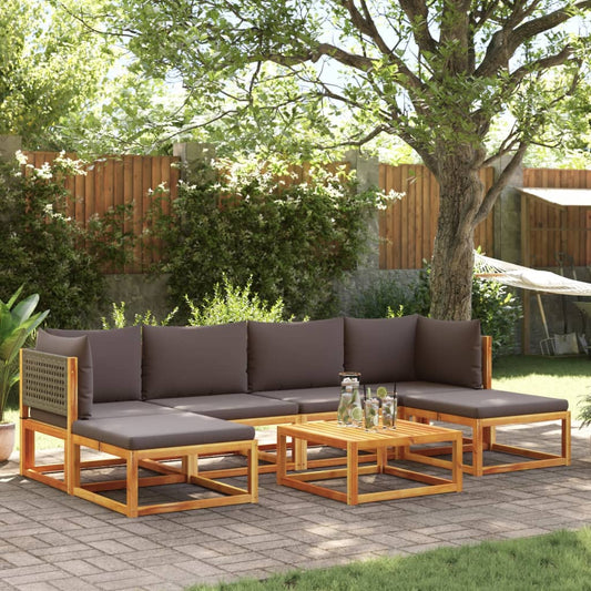 7 pcs garden sofa set with cushions solid acacia wood