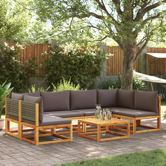 7 pcs garden sofa set with cushions solid acacia wood