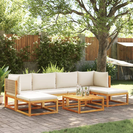 7 pcs garden sofa set with cushions solid acacia wood