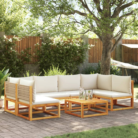 7 pcs garden sofa set with cushions solid acacia wood