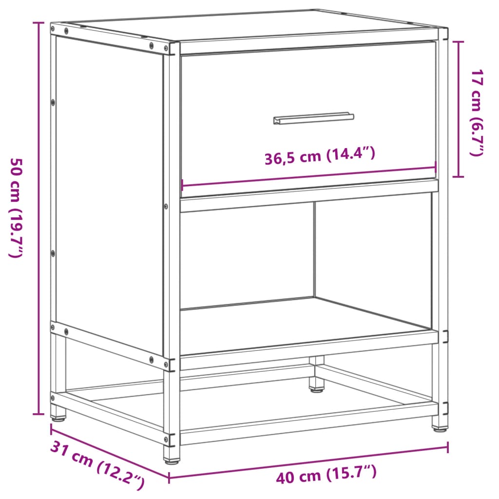 Bedside table 40x31x50 cm derived from brown oak wood