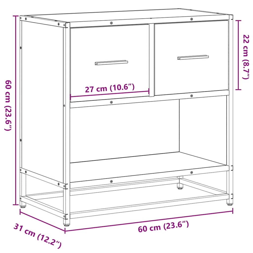 Mesa de cabeceira 60x31x60 cm madeira e metal preto